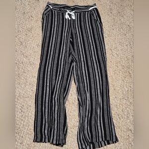 Black and White Striped Linen Blend Pants